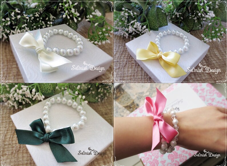 Flower Girl Braceletcolor Options Bow Bracelet Party Favor Etsy