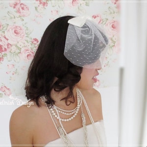 Short Mini Veil, Bridal Veil, lace veil, Bow Veil, Birdcage Veil with Bow, Bridal Birdcage Veil-V153dot image 5