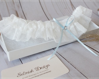 Liga de novia de encaje "Something Blue": lazo azul claro