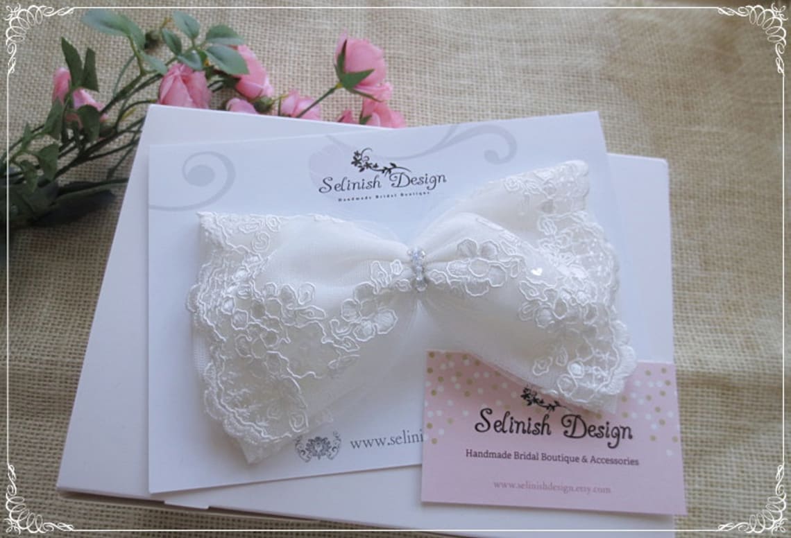 Lace Bow Flower Girl Hair Bow Wedding Hair Bow Bridal Bow Etsy