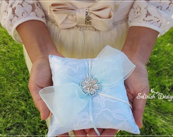 Mini Blue Ring Bearer Pillow, Something Blue Wedding, Light Blue Wedding pillow, Baby Blue Ring Pillow- code: RP157blue