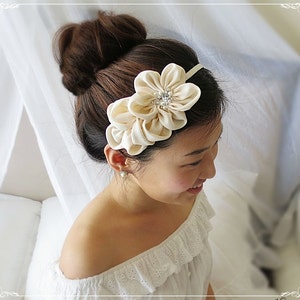 Handmade Ivory Chiffon Flower Bridal Headband: Pearl & Crystal