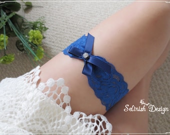 Blaues Spitzenstrumpfband, etwas Blaues, Strumpfband zur Hochzeit, Brautstrumpfband, Royalblaues Brautstrumpfband