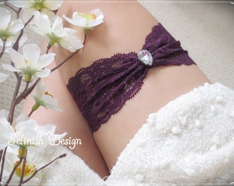 Purple Bridal Garters, Garter for Bride, Wedding Garters, Lace Wedding Garter, Rhinestone Garter, Purple Weddings, Violet Wedding Garter