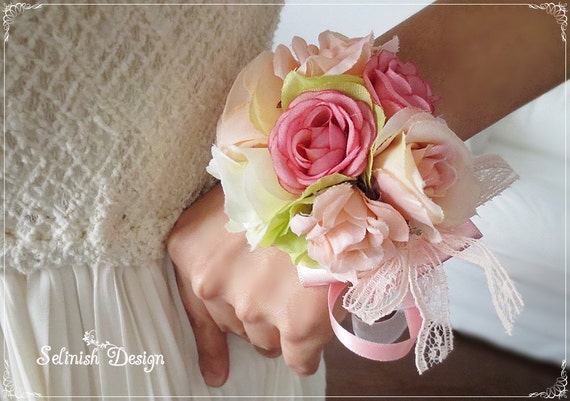 Pink Wrist Corsage vintage Wedding-flower Girl, Bride, Prom, Grad Corsage  Wristlet, Rustic Vintage Flower Wristlet-code: Wr142pink 