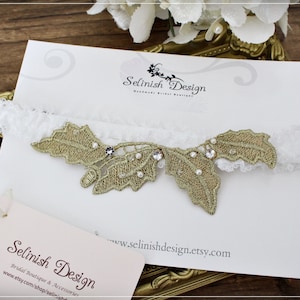 Gold Leaf Lace Garter,  Bridal Garter, Gold Wedding, Vintage Style Wedding Garter, Leaves Garter, Gold Garter, Gold & Ivory - G198goldleaf