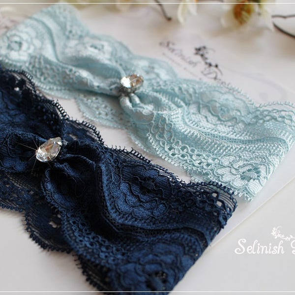 Blue Lace Garter, Something Blue Garter, Wedding Garter Set, Lace Garter,Bridal Garter, Blue Garter, Baby Blue Garter, Navy Garter-G173blues