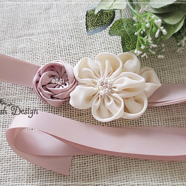 Cream Ivory, Blush Pink Sash Belt, Ivory Wedding Sash, Flower Sash, Bridal Sash Belt- Wedding Flower Sash Belt, Vintage Wedding-SB135simple