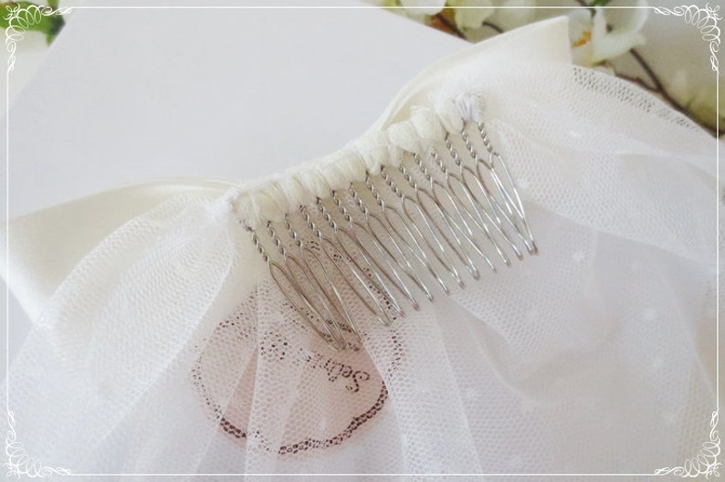 Short Mini Veil, Bridal Veil, lace veil, Bow Veil, Birdcage Veil with Bow, Bridal Birdcage Veil-V153dot image 4