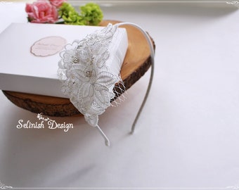 Bridal Lace Headband, Wedding Headband, Bridal Headpiece, Wedding Hair Fascinator, Wedding Accessories,Bride Headband-HB1810white