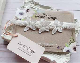 Floral Wedding Garters, Ivory Bridal Garter, Garters for Bride, Bridal Garter, Lace Garter, Bridal Shower Gift, Selinish  -G2109flower3