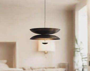 Mid Century Brass Chandelier, 3 Light Modern Ceiling Fixture, Contemporary Brass Pendant, Dining Room Statement Lighting,Custom Drop Length