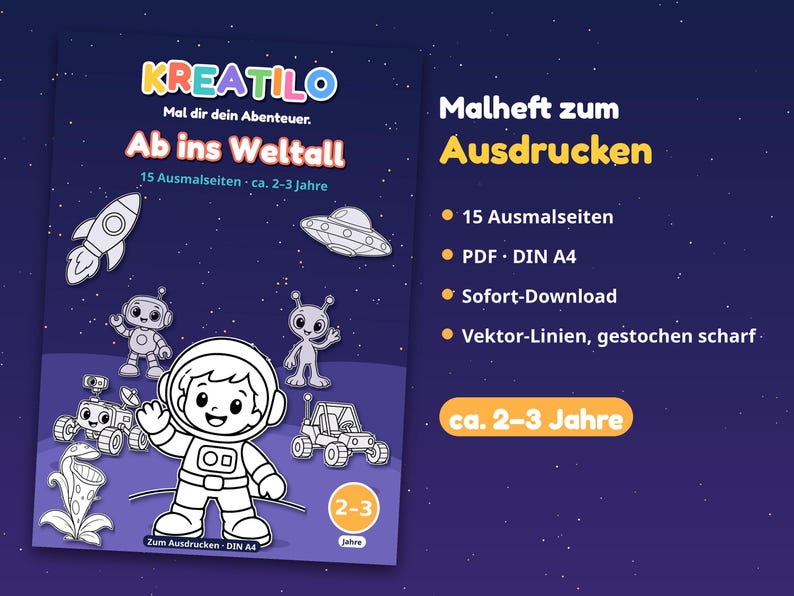 Weltall Ausmalbilder Für Kinder 2- 3 Jahre, 15 Malvorlagen PDF Zum ...