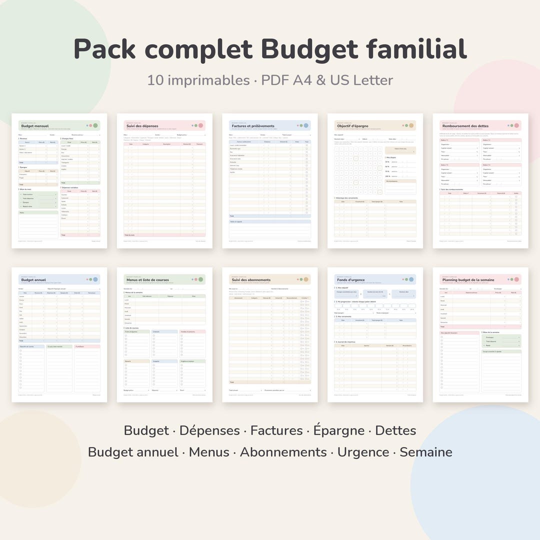 Printable Family Budget Pack, 10 PDF Planners: Monthly Budget, Expenses ...