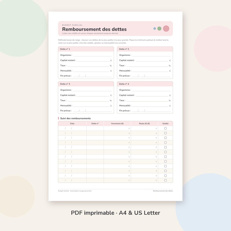 Printable Debt Repayment Plan, Snowball Method PDF, Family Budget ...