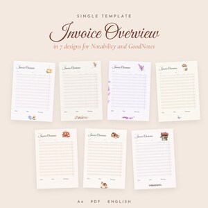 ENGLISCH Rechnungsübersicht Vorlage, englische Version, GoodNotes Notability, Invoice Tracker, 7 Designs, A4