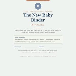 New Baby Binder: Baby Tracker, Feeding Log, Sleep Log, Baby Planner, Newborn Planner, Milestone Tracker, Baby Book Printable