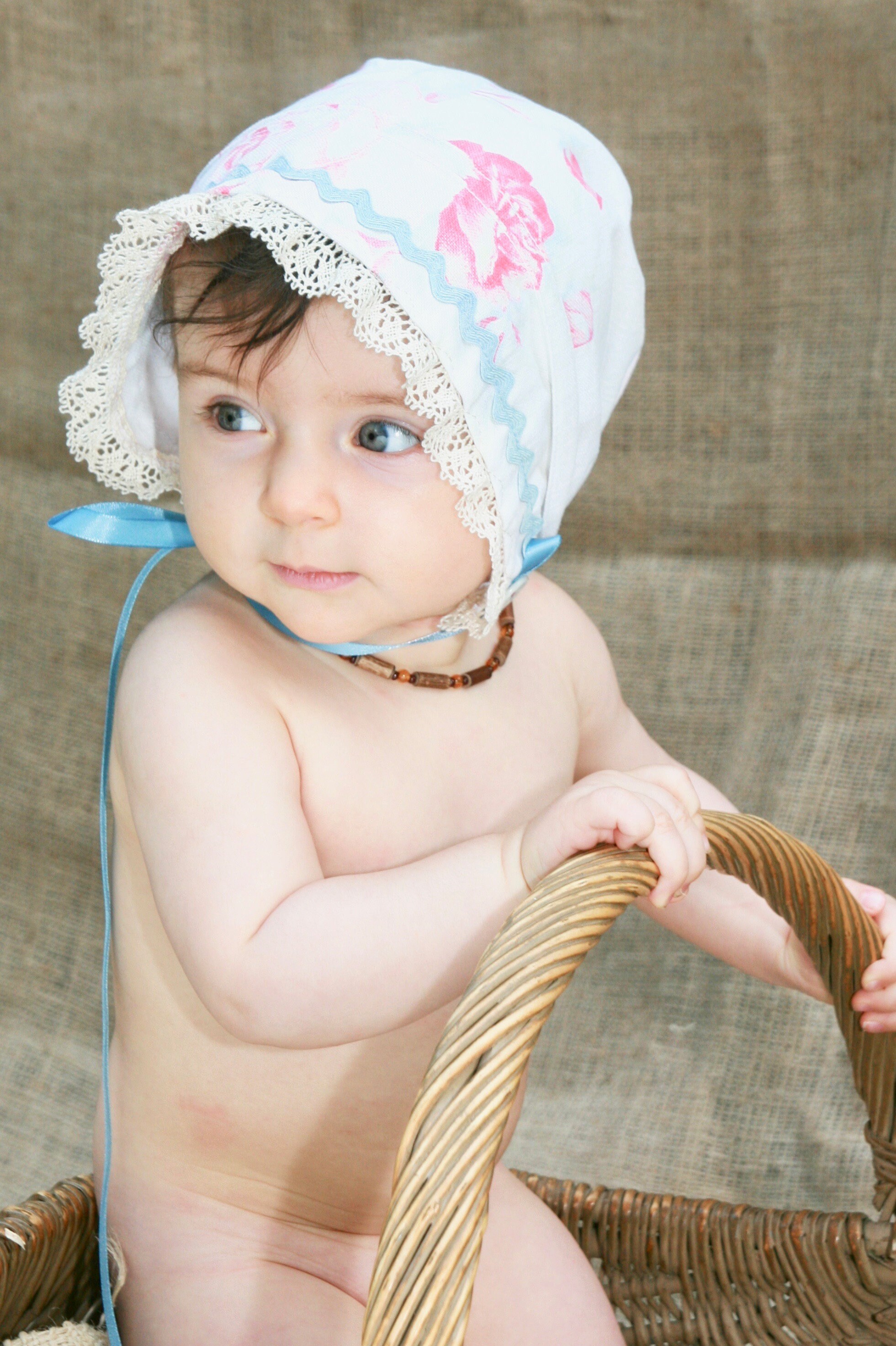 Vintage Rose Linen Baby infant hat Easter Etsy