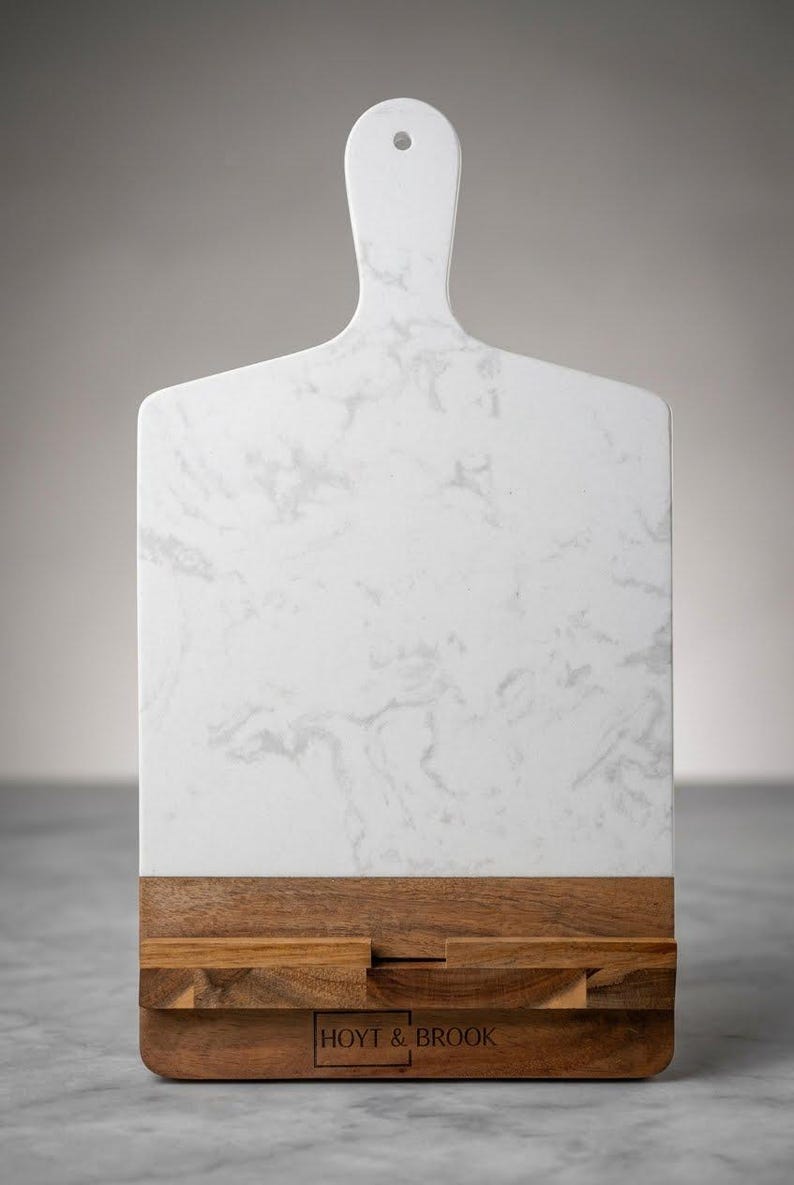 Natural Stone and Acacia Wood Cookbook Holder Stand, Multi-functional ...