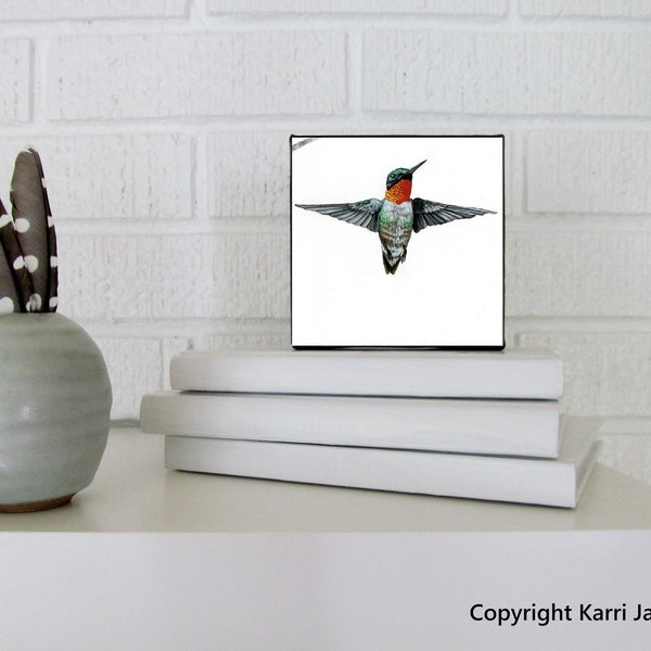 Colibri mâle, Colibri à gorge rubis #2, Mini Print, Impression sur toile, Art mural, Art d'étagère, Art de bureau, Art de bureau, Karri Jamison