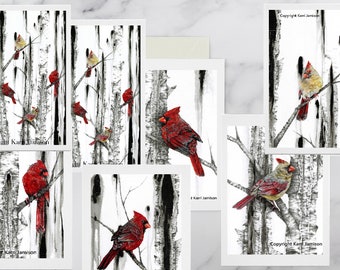 Blank Card Set, Cardinal Card Set, Nature Card Set, Holiday Boxed Set, Cardinal Card Pack- 7 Cards and Envelopes Included, Karri Jamison