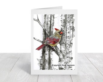 Cardinal Female Card #2, Greeting Card, Blank Card, Bird Card, Envelope Included, Cardinal Card on paper 5x7 inches karrijamison