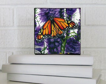 Butterfly, Monarch Butterfly Flower Art, Monarch #5, Wall Art, Kitchen Art Print, Office Décor, PRINT ON CANVAS, 4x4 inches, Karri Jamison