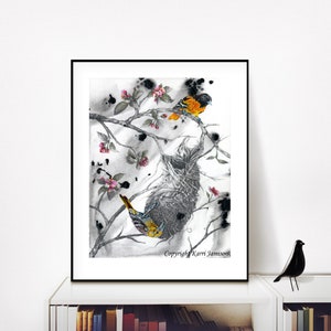 Stampa su carta Baltimore Oriole, arte Oriole, stampa nido, Orioles che costruiscono un nido, stampa su carta, arte Karri Jamison, arte degli uccelli