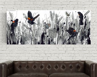 Red-winged Black Bird Print, Red Winged Black Bird Art, BlackBird CANVAS PRINT, Bird Wall Art, Wall Art Print, Bird Print, Karri Jamison