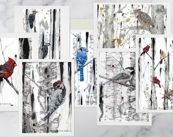 Blank Card Set, Bird Card Set, Nature Card Set, Gift Boxed Set, Woodland Card Pack- 7 Cards and Envelopes Included, Karri Jamison