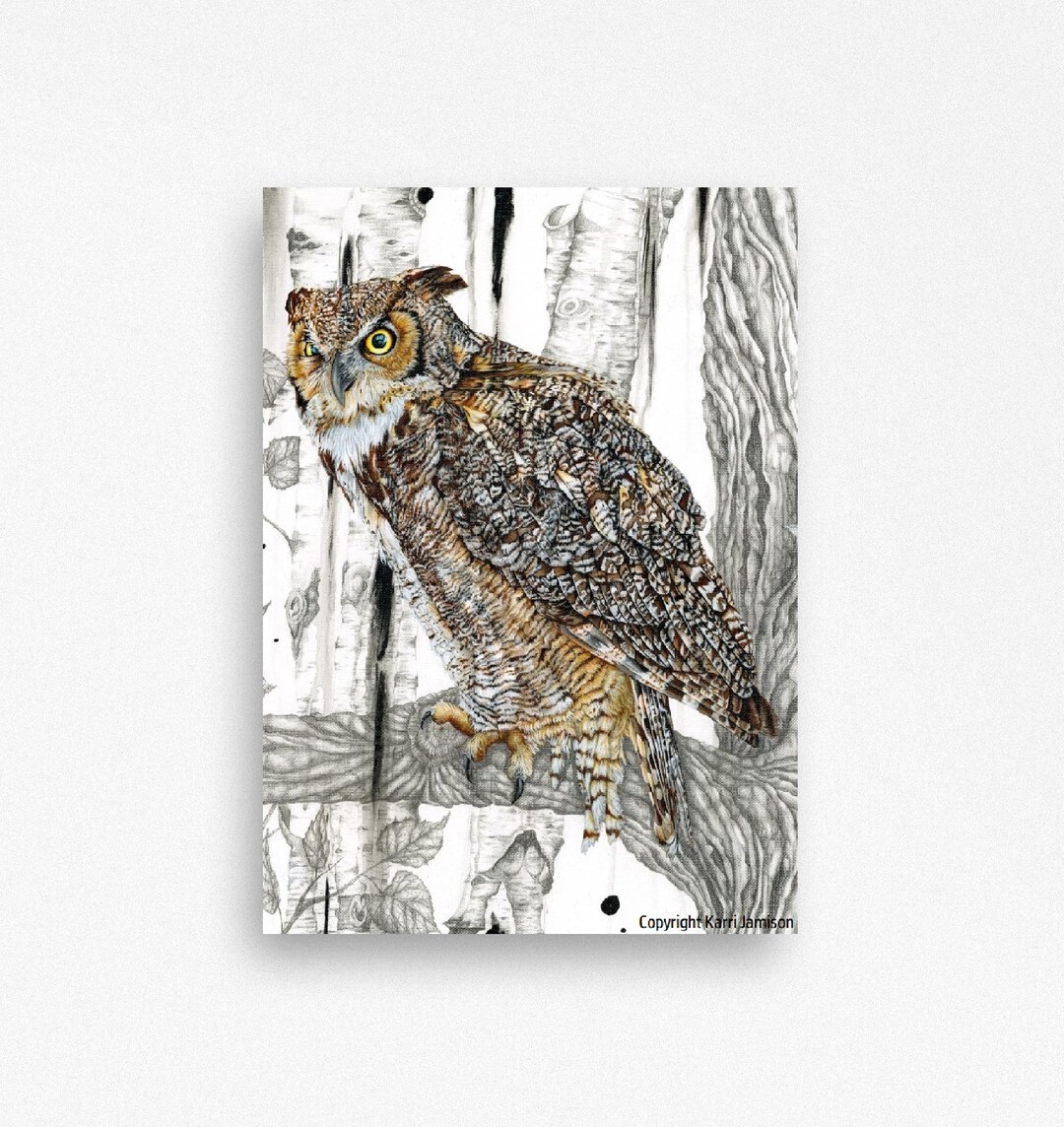 Owl Art, Great Horned Owl Print, Owl Artwork, Great Owl Painting ...