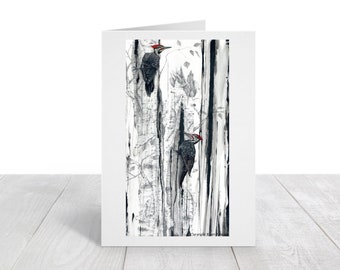 Woodpecker Card, Pileated Woodpecker, Greeting Card, Note Card, Blank Card, Envelope Included, Bird Card On Paper 5x7 inches KarriJamison