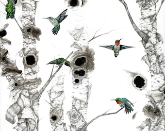 Hummingbird Art, Hummingbird Painting, Ruby Throated Hummingbird, Canvas Print, Wall Art, Bird Art, Karri Jamison