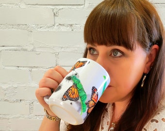 Monarch Mug, Ceramic Butterfly Mug, Butterflies, Christmas gift for home, car, office, birthday gift, Milkweed, Karri Jamison