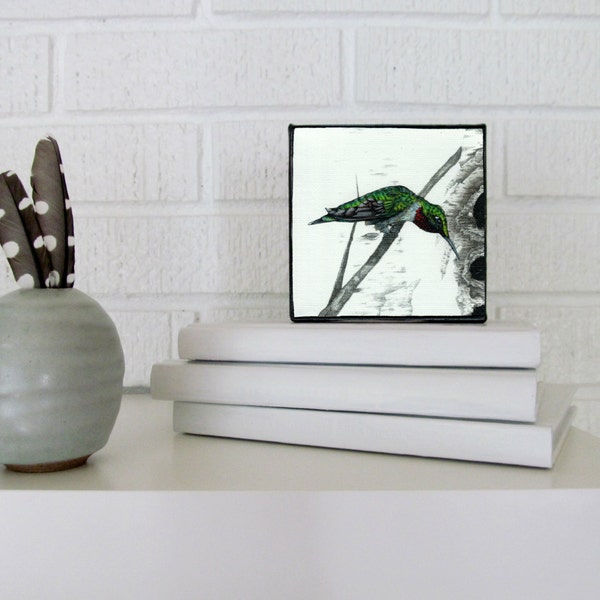 Karri Jamison MINI Canvas PRINT, Title: Male Ruby Throated Hummingbird #1, GICLEE Print on Canvas 4x4 inches
