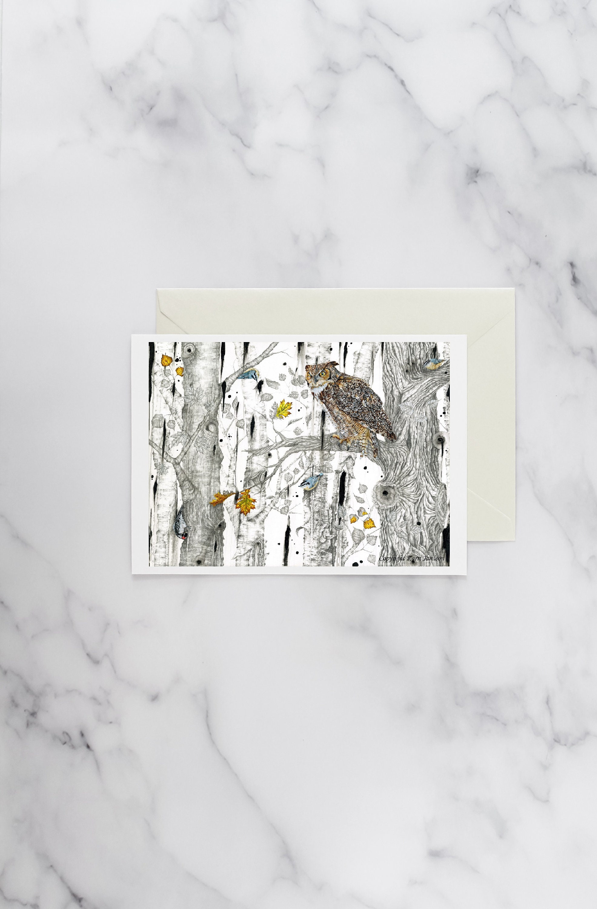 Great Horned Owl Greeting Card, Blank Card, Note Card, Envelope Included, Owl Card On Paper 5x7 inch