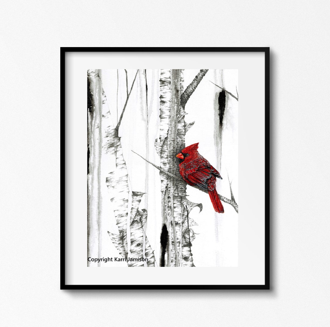 Cardinal Print, Cardinal Art, Cardinal and Birch Scene, Karri Jamison ...