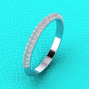 Platinum 2mm knife edge pave set half eternity stackable vintage style wedding/anniversary band image 1