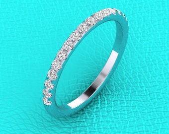 14K white gold 2mm U pave half eternity stackable diamond band