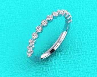 2.1mm Platinum single prong set 13 stone stackable diamond band wedding/anniversary ring