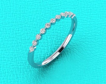 1.5mm 14K white gold single prong 11 stone low profile stackable diamond band wedding/anniversary ring