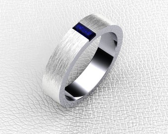 14K white gold 5mm channel set Sapphire and Diamond ring