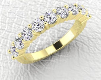 3.2mm 14K white gold 9 stone diamond band prong set stackable wedding/anniversary ring