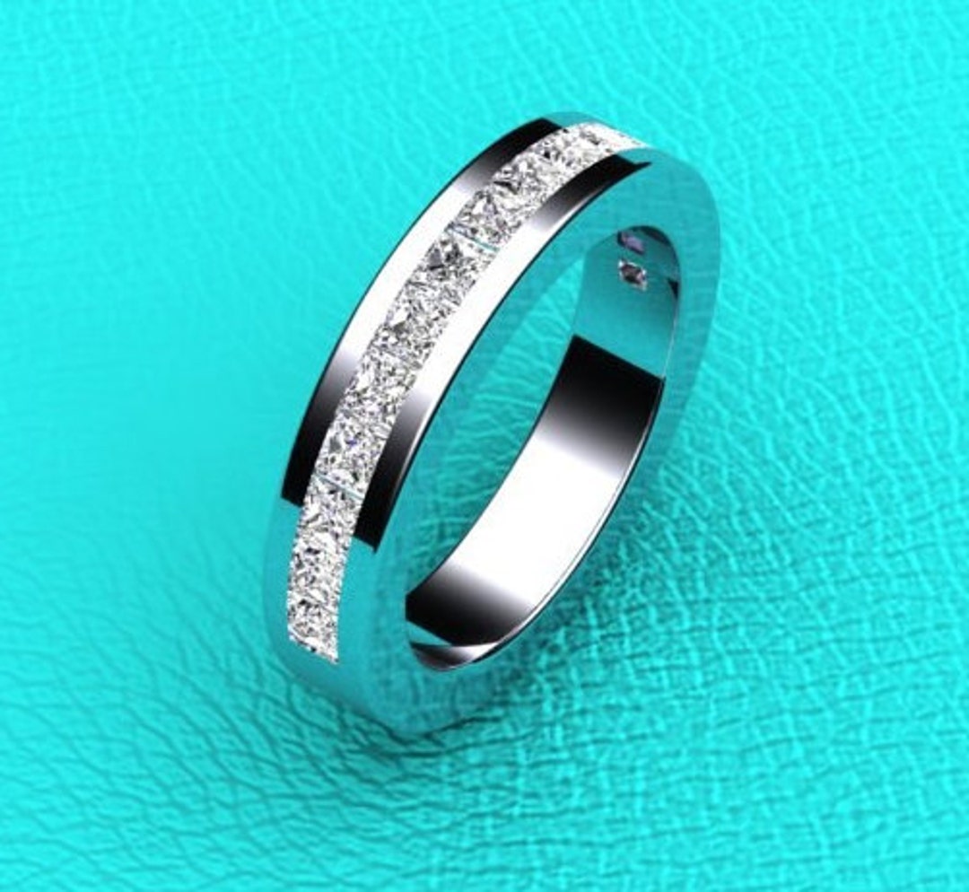 4mm 14K White Gold Princess Cut Half Eternity Channel Set Band 15 Stone