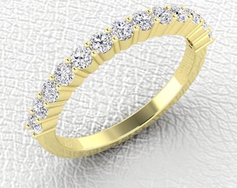 2.2mm 14K Yellow gold half eternity diamond band 15 stone stackable wedding anniversary ring