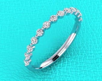 1.8mm 14K white gold half eternity diamond band single prong stackable wedding/anniversary ring