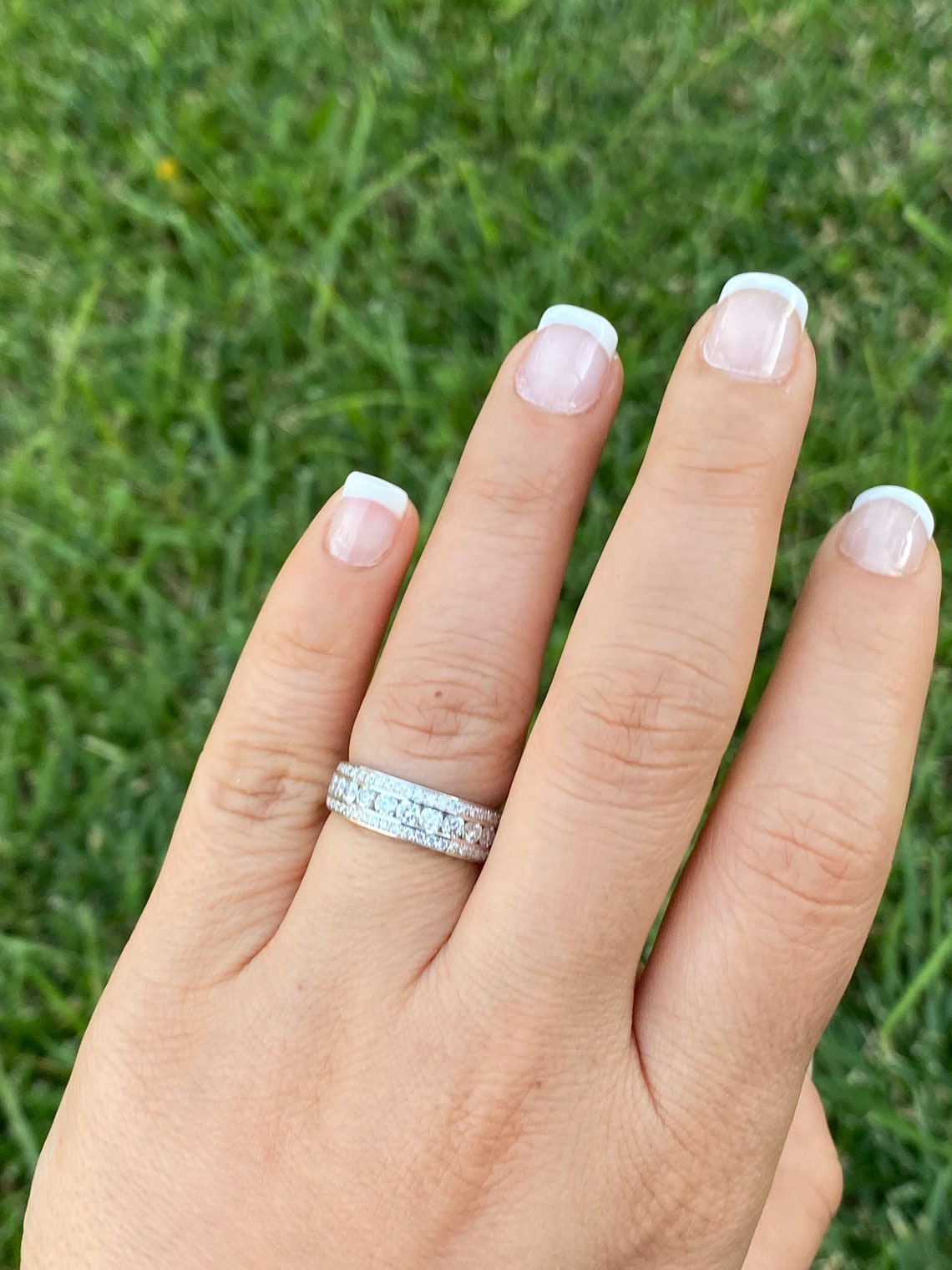 14K White Gold Diamond Band. Etsy