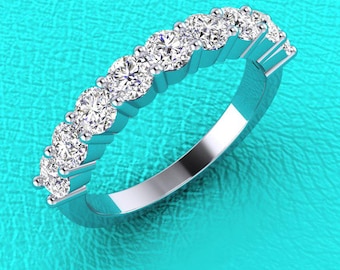 3.2mm 14K white gold 9 stone diamond band prong set stackable wedding/anniversary ring