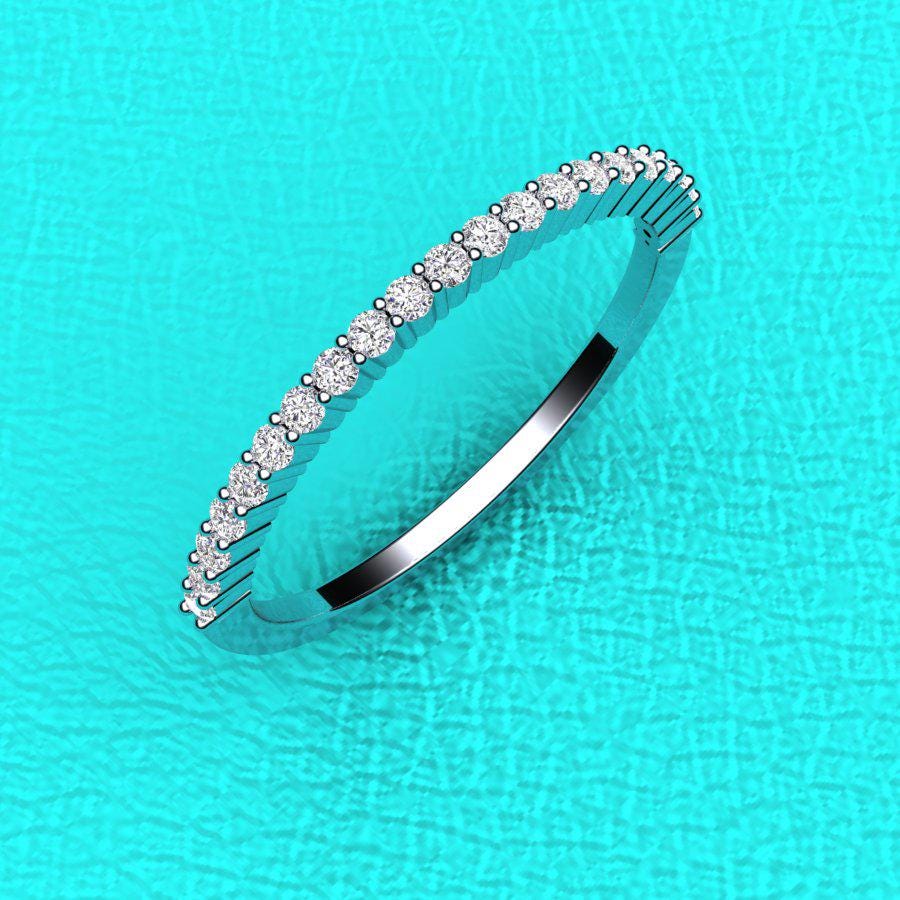 1.3mm 14K white gold thin half eternity stackable diamond band wedding/anniversary ring