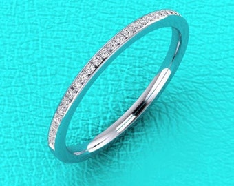 1.5mm 14K dainty channel set half eternity stackable diamond band